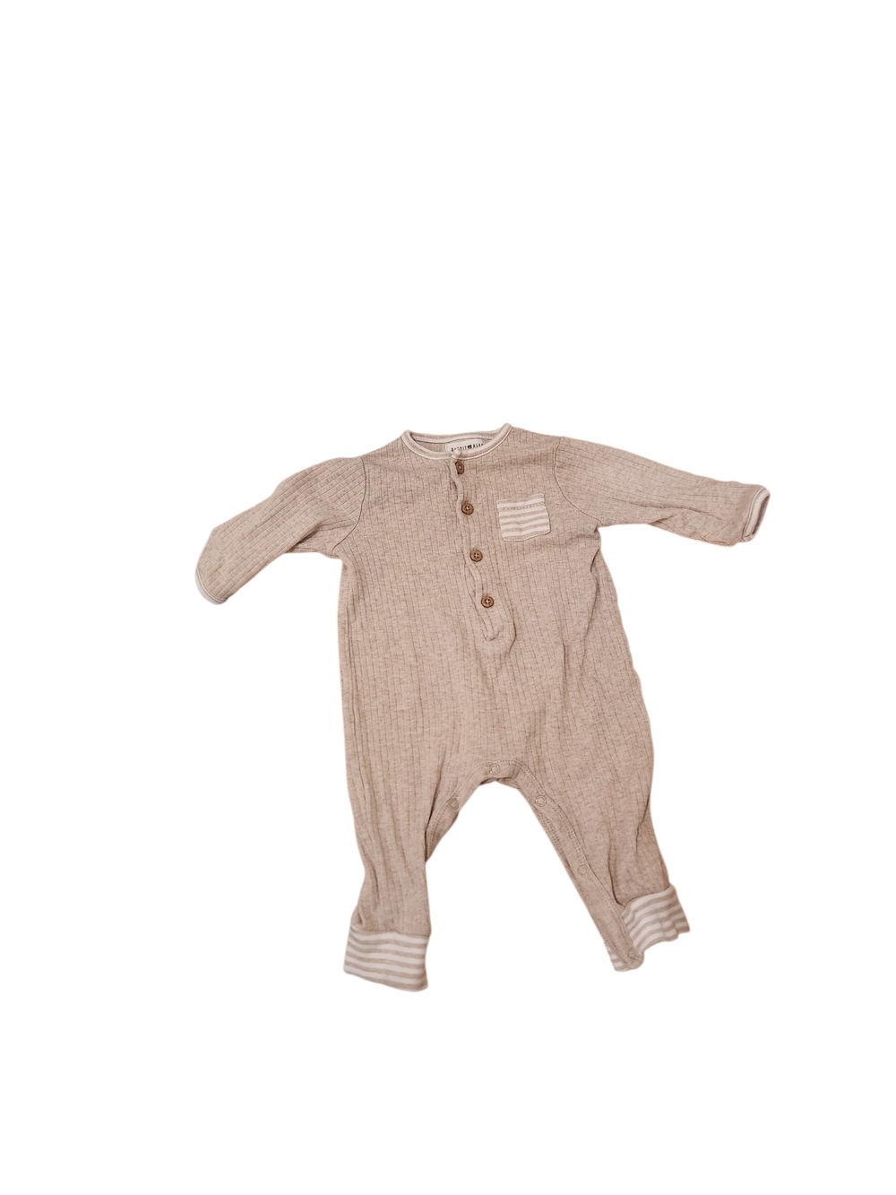 3-6 Mo Neutral Ribbed Baby Footie with Stripe Pocket and Cuff  Rabbit + Bear